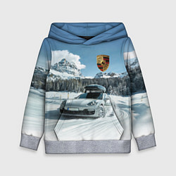 Толстовка-худи детская Porsche on a mountain winter road, цвет: 3D-меланж