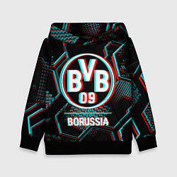 Толстовка-худи детская Borussia FC в стиле glitch на темном фоне, цвет: 3D-черный