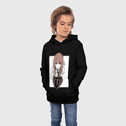 Толстовка-худи детская Человек-бензопила Макима в белом прямоугольнике, цвет: 3D-черный — фото 2