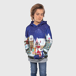 Толстовка-худи детская Дед Мороз едет на скутере с подарками в Новогоднюю, цвет: 3D-меланж — фото 2