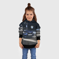 Толстовка-худи детская BMW на ночной трассе, цвет: 3D-черный — фото 2