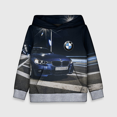 Детская толстовка BMW на ночной трассе / 3D-Меланж – фото 1