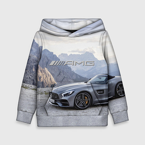 Детская толстовка Mercedes AMG V8 Biturbo cabriolet - mountains / 3D-Меланж – фото 1