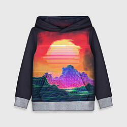 Толстовка-худи детская Синтвейв неоновые горы на закате, цвет: 3D-меланж