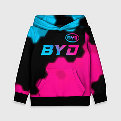 Толстовка-худи детская BYD - neon gradient: символ сверху, цвет: 3D-черный