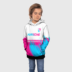 Толстовка-худи детская Porsche neon gradient style: символ сверху, цвет: 3D-черный — фото 2