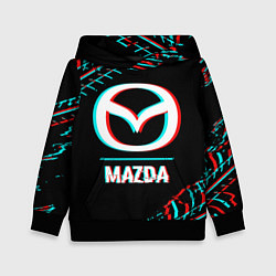 Толстовка-худи детская Значок Mazda в стиле glitch на темном фоне, цвет: 3D-черный