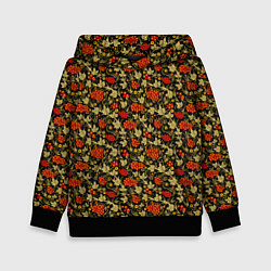 Толстовка-худи детская Хохлома - красные ягоды, цвет: 3D-черный