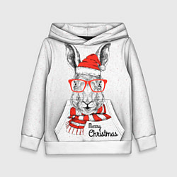 Толстовка-худи детская Santa Rabbit Merry Christmas!, цвет: 3D-белый