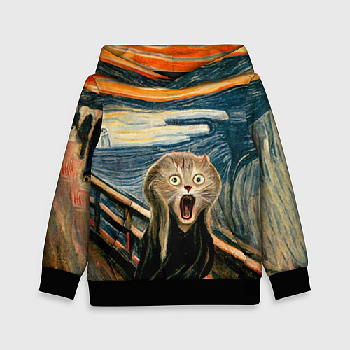 Детская толстовка Нейросеть - крик кота / 3D-Черный – фото 1