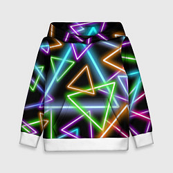 Толстовка-худи детская Неоновые треугольники - текстура, цвет: 3D-белый