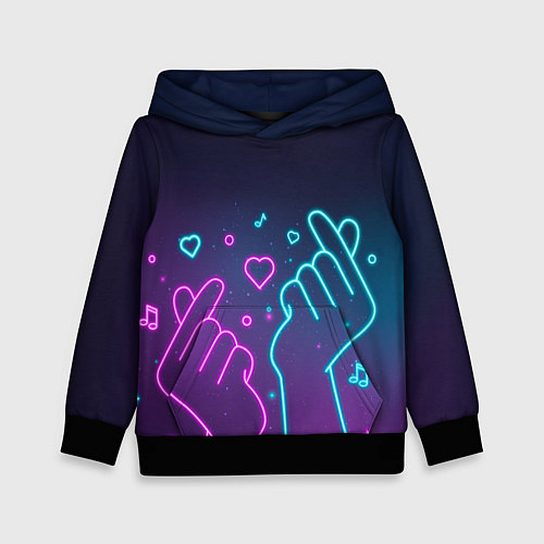 Детская толстовка Корейский символ любви - Неон / 3D-Черный – фото 1