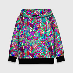 Толстовка-худи детская Лоскутный паттерн, цвет: 3D-черный