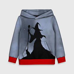 Толстовка-худи детская Halloween - силуэт ведьмы с котом, цвет: 3D-красный