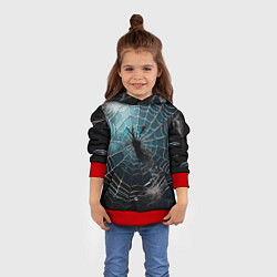 Толстовка-худи детская Halloween - паутина на фоне мрачного неба, цвет: 3D-красный — фото 2