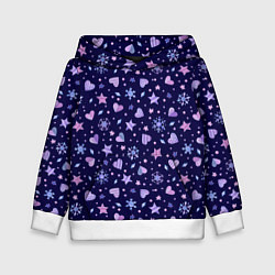 Толстовка-худи детская Новогодние сердечки, цвет: 3D-белый