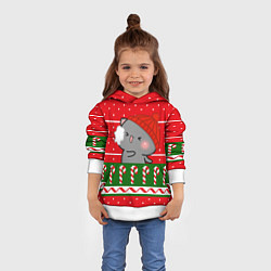 Толстовка-худи детская Серый котик - игра в снежки, цвет: 3D-белый — фото 2