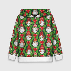 Толстовка-худи детская Новогодние гномы - паттерн, цвет: 3D-белый
