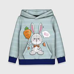 Толстовка-худи детская Милый зайка с шариком-морковкой, цвет: 3D-синий