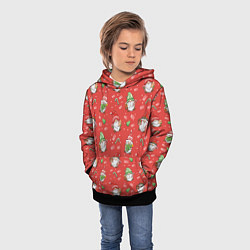 Толстовка-худи детская Новогодние гномы-паттерн, цвет: 3D-черный — фото 2