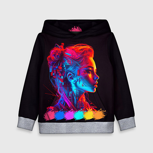 Детская толстовка Нейросеть - девушка киборг в неоновом свечении / 3D-Меланж – фото 1
