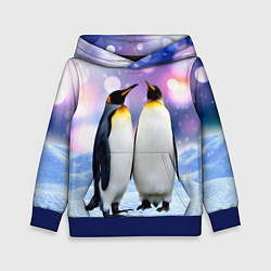 Толстовка-худи детская Пингвины на снегу, цвет: 3D-синий