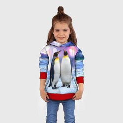 Толстовка-худи детская Пингвины на снегу, цвет: 3D-красный — фото 2