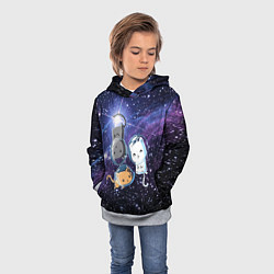 Толстовка-худи детская Три котика в открытом космосе, цвет: 3D-меланж — фото 2