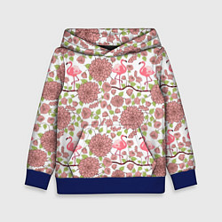 Толстовка-худи детская Фламинго и лотосы, цвет: 3D-синий