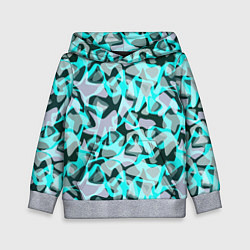 Толстовка-худи детская Пятнистый абстрактный узор серый с бирюзовыми лини, цвет: 3D-меланж