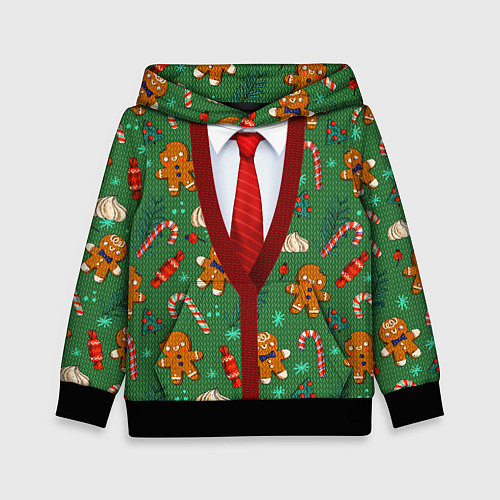 Детская толстовка Новогодний свитер с печеньками / 3D-Черный – фото 1