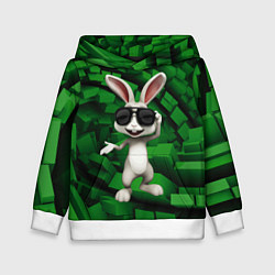 Толстовка-худи детская Прикольный заяц в тёмных очках, цвет: 3D-белый