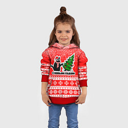Толстовка-худи детская С новым годом - котик и ёлка, цвет: 3D-красный — фото 2