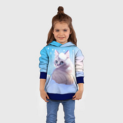 Толстовка-худи детская Заснеженный котик, цвет: 3D-синий — фото 2