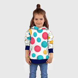 Толстовка-худи детская Белый фон и абстрактные разноцветные объёмные окру, цвет: 3D-синий — фото 2