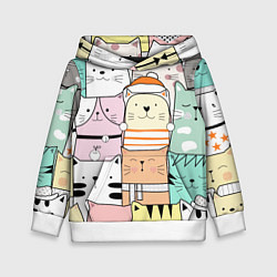 Толстовка-худи детская Котики и кошечки, цвет: 3D-белый
