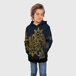 Толстовка-худи детская Золотые снежинки, цвет: 3D-черный — фото 2