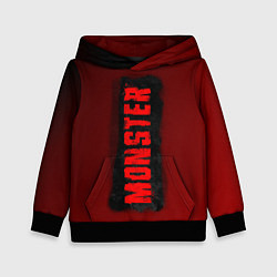 Толстовка-худи детская Монстер - надпись, цвет: 3D-черный