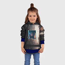 Толстовка-худи детская Девушка во мраке киберпанк города, цвет: 3D-синий — фото 2