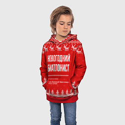 Толстовка-худи детская Новогодний биатлонист: свитер с оленями, цвет: 3D-красный — фото 2
