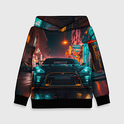 Толстовка-худи детская GTR в ночном городе, цвет: 3D-черный