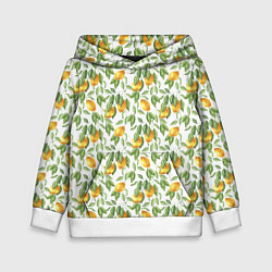 Толстовка-худи детская Лимоны на ветках - паттерн, цвет: 3D-белый
