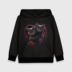Толстовка-худи детская Котики с цветами, цвет: 3D-черный
