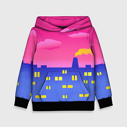 Толстовка-худи детская Город на фоне розового неба, цвет: 3D-черный