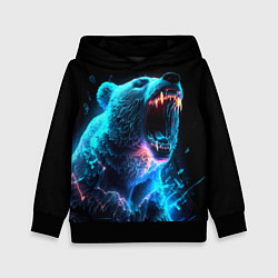 Толстовка-худи детская Неоновый медведь с горящими клыками, цвет: 3D-черный