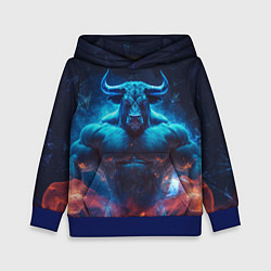 Толстовка-худи детская Накаченный бык, цвет: 3D-синий