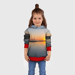 Толстовка-худи детская Санкт-Петербург, закат на Финском заливе, цвет: 3D-красный — фото 2