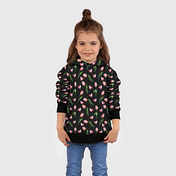Толстовка-худи детская Тюльпаны и сердечки на черном - паттерн, цвет: 3D-черный — фото 2