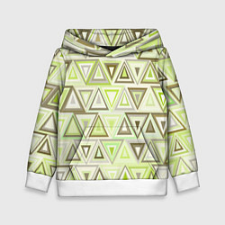 Толстовка-худи детская Геометрический светло-зелёный паттерн из треугольн, цвет: 3D-белый