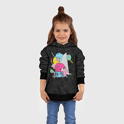 Толстовка-худи детская Веселая и приветливая аниме девушка с голубыми вол, цвет: 3D-черный — фото 2